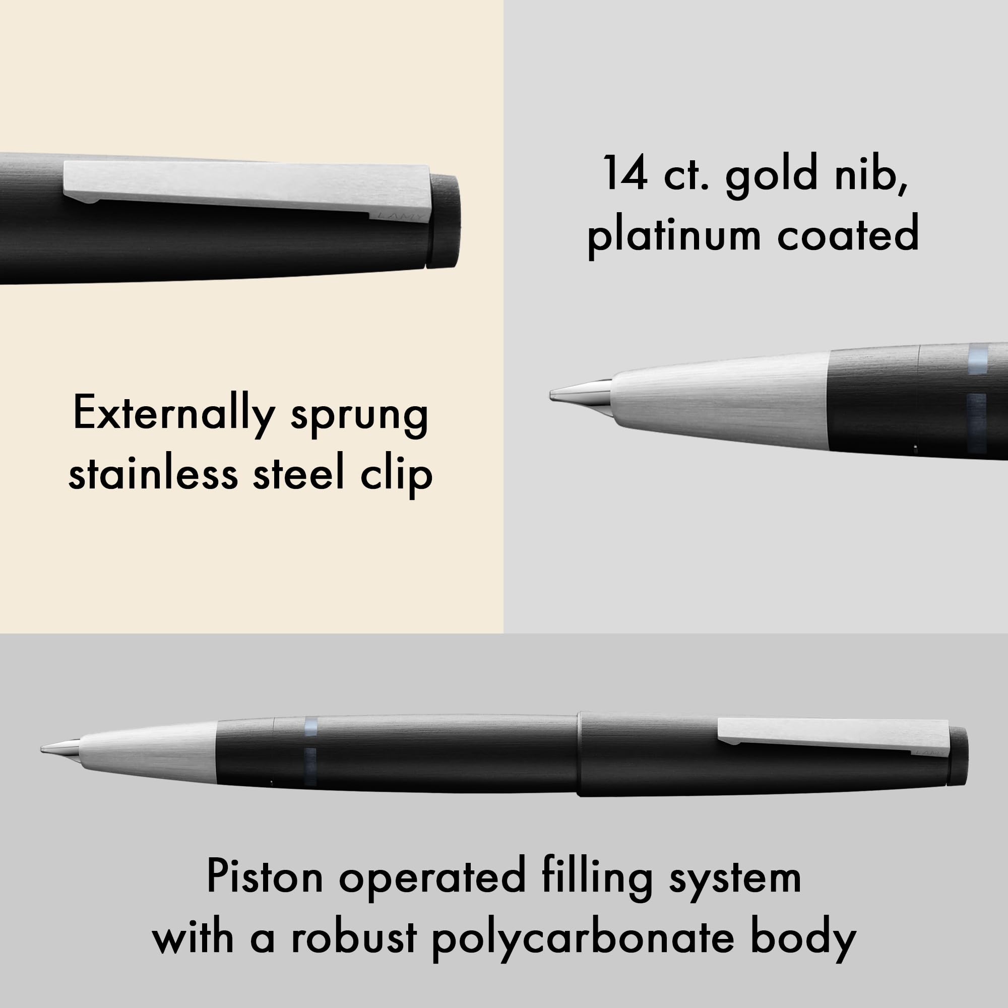 Lamy 2000 black - elegant Fountain Pen in robust fibreglass barrel - 14 ct. gold nib, partially platinum-plated - nib size B - Image 3